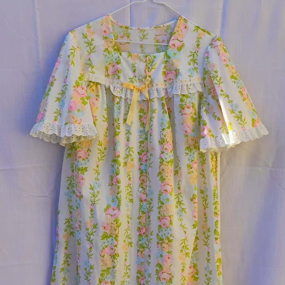 Vintage 70s Sears Floral Nightgown Lace Flutter Sleeve